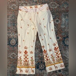 Blush Pink boho Floral print cotton straight leg trouser Pants size 10